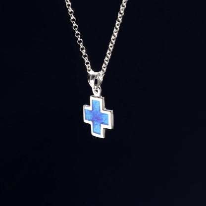 mens pendant cross, blue enamel cross