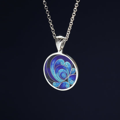 cloisonne enamel pendant, sterling silver pendant necklace