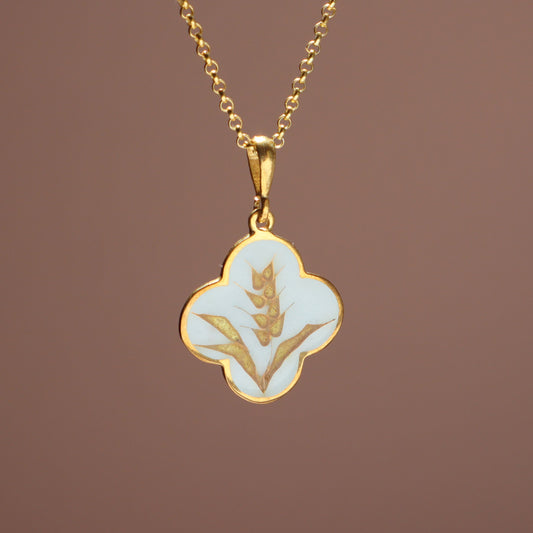 gold wheat necklace, enamel wheat pendant