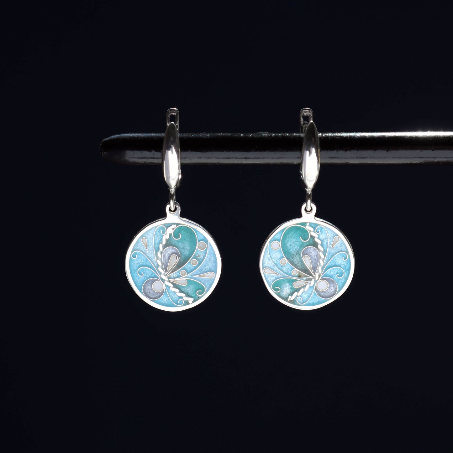 round dangle earrings, sterling silver 925