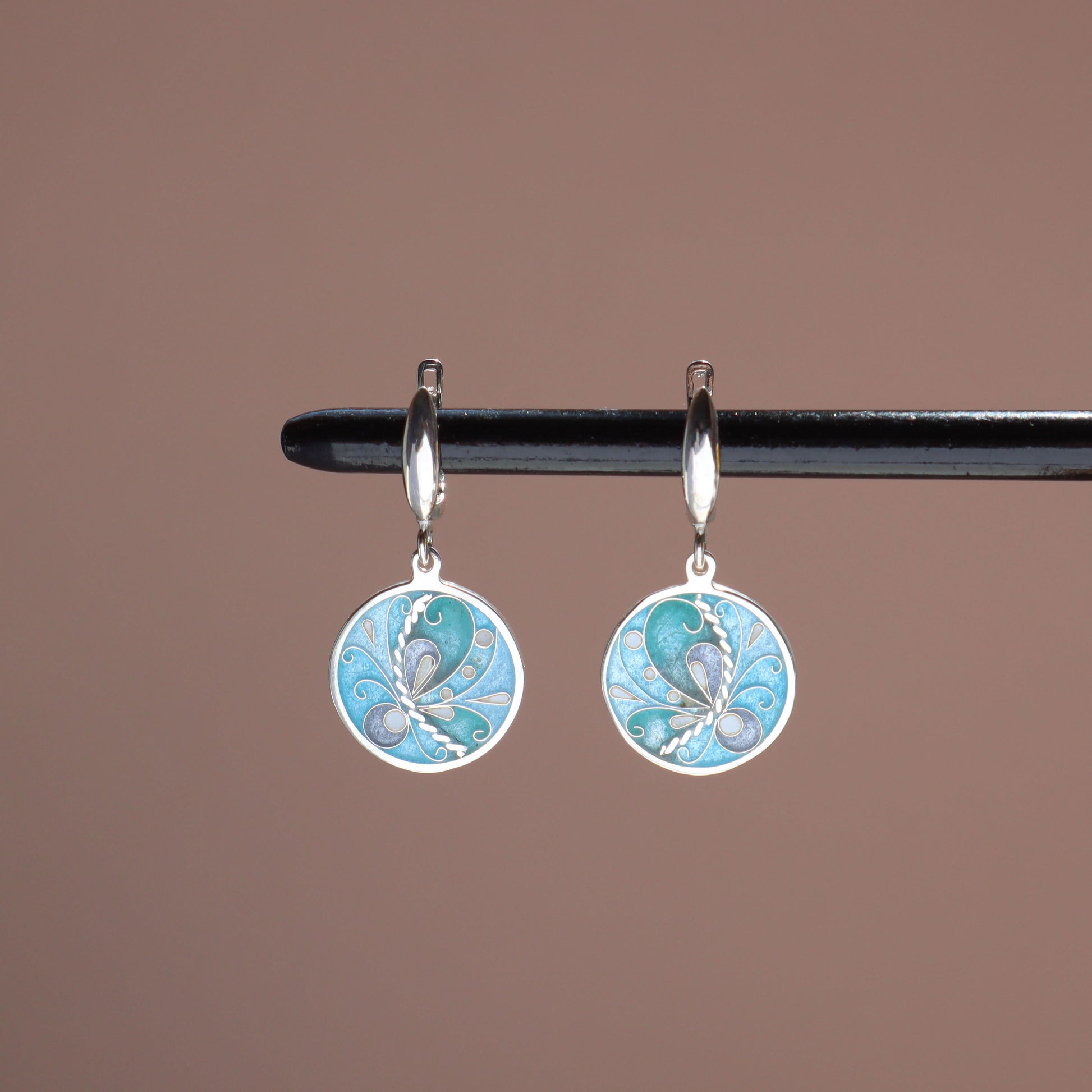 blue enamel earrings, cloisonne earrings