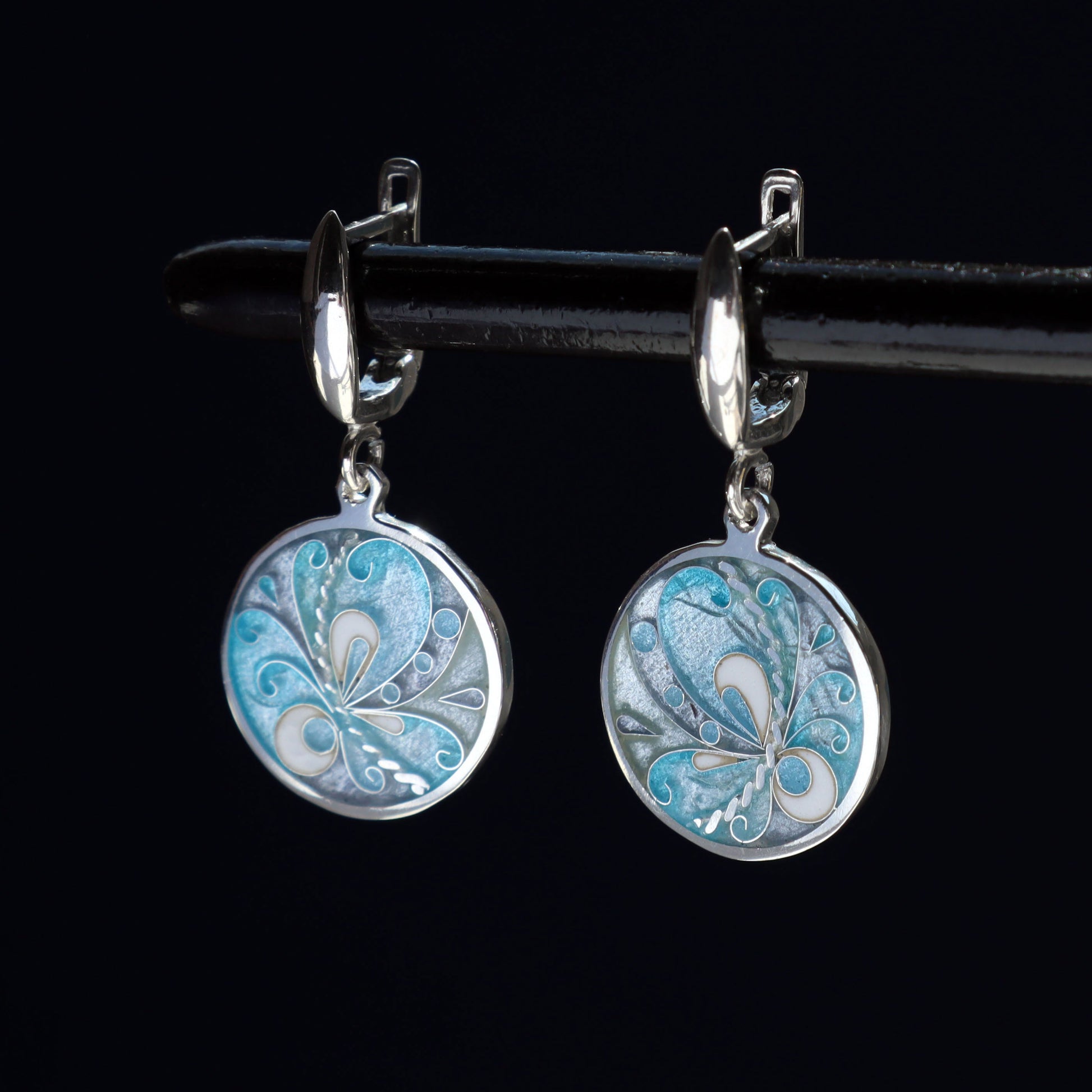 georgian cloisonne enamel jewelry, silver earrings