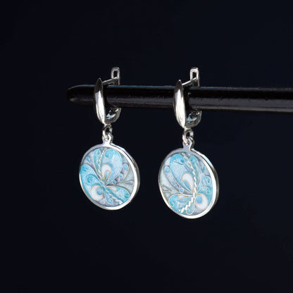 blue enamel earrings, minankari, cloisonne jewelry
