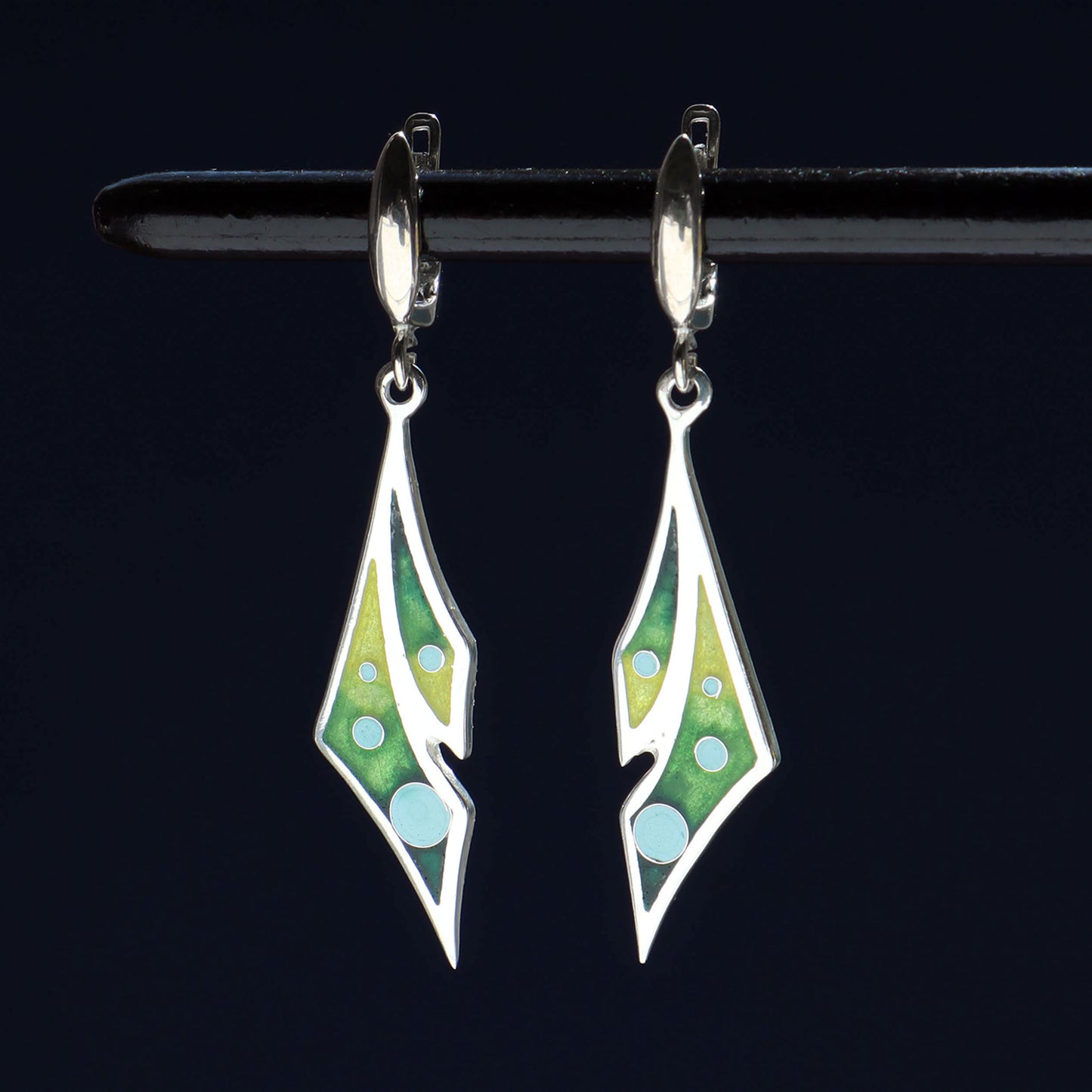 georgian cloisonne jewelry, silver enamel earrings