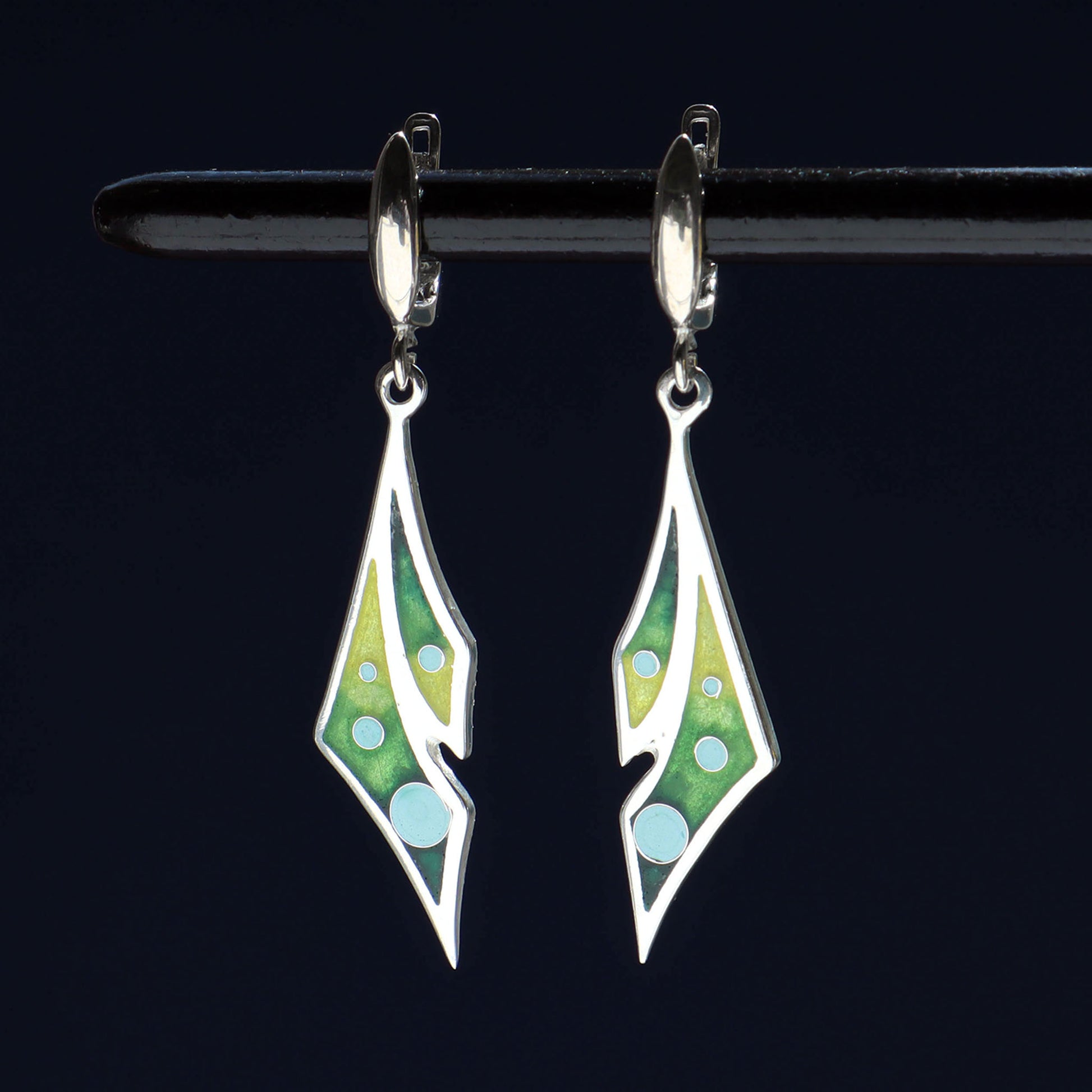 georgian cloisonne jewelry, silver enamel earrings