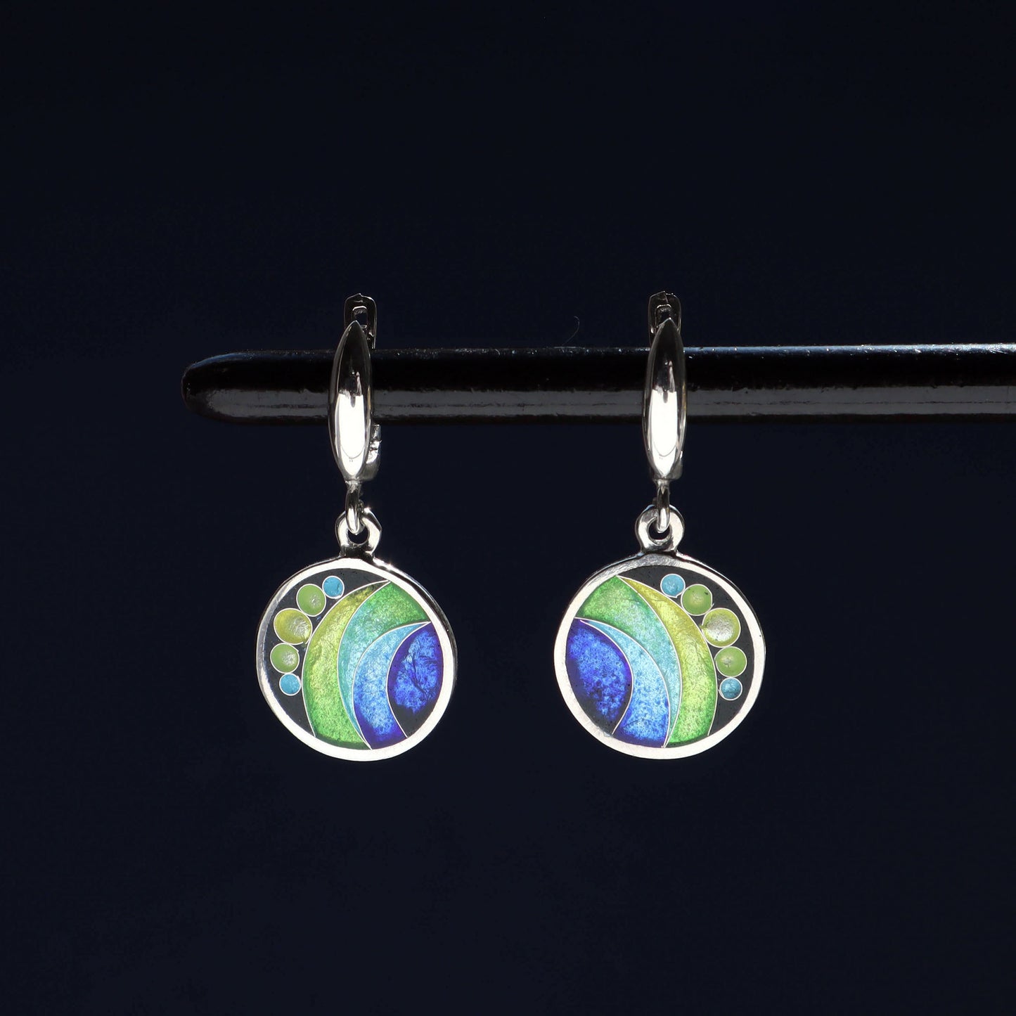 silver earrings for women, cloisonne enamel