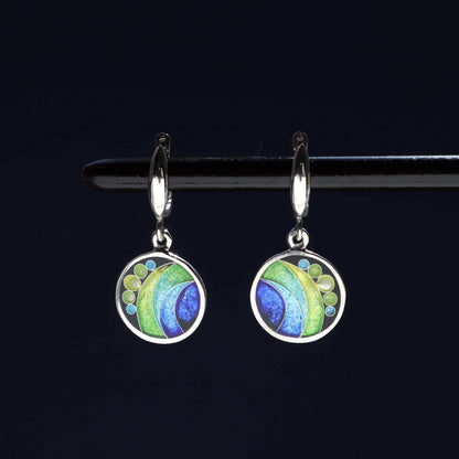 silver earrings for women, cloisonne enamel