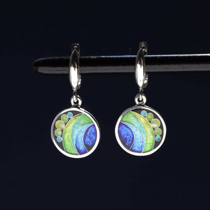 silver cloisonne earrings, dangle earrings