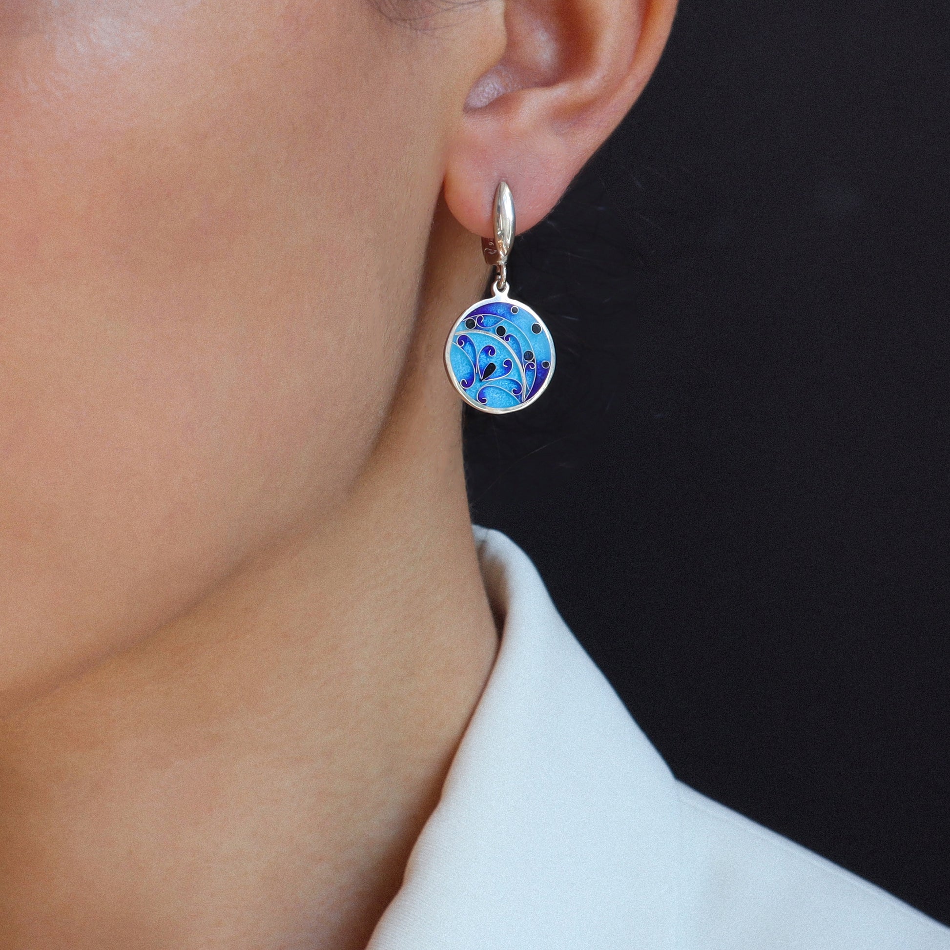 sterling silver blue earrings, enamel earrings