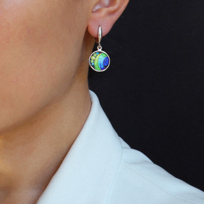 geometric enamel earrings, sterling silver earrings dangle