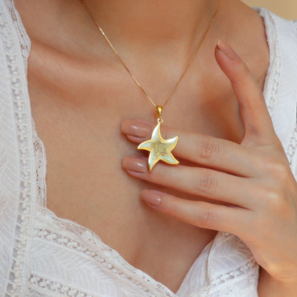 Gold Starfish Necklace, Starfish Pendant, 