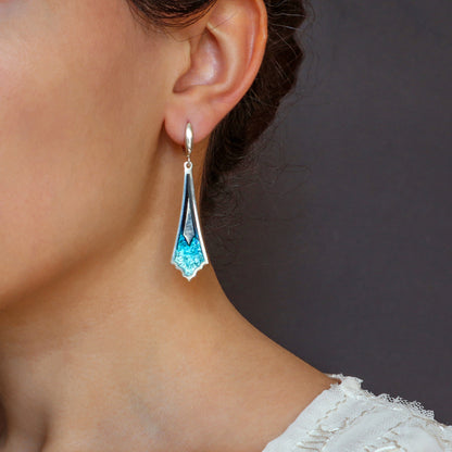 turquoise blue silver earrings, handmade jewelry, georgian enamel