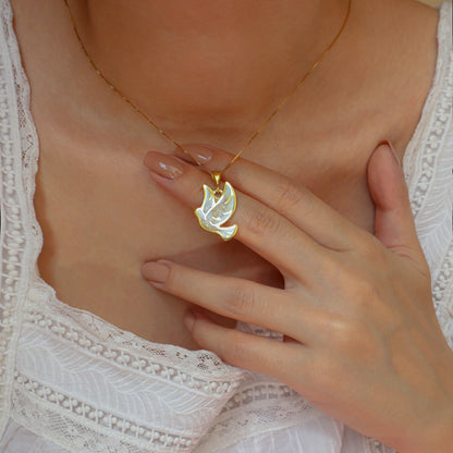 dove pendant, gold dove necklace, peace dove jewelry, enamel dove, handmade jewelry