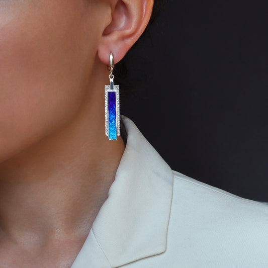 georgian enamel earrings, blue enamel earrings, minankari