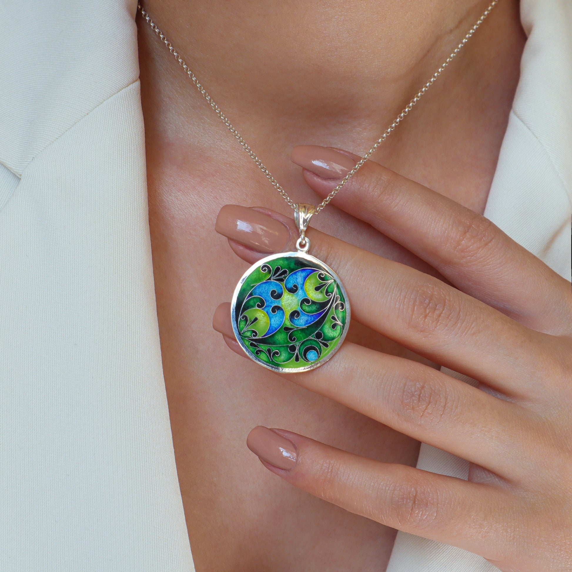 georgian cloisonne enamel necklace, minankari