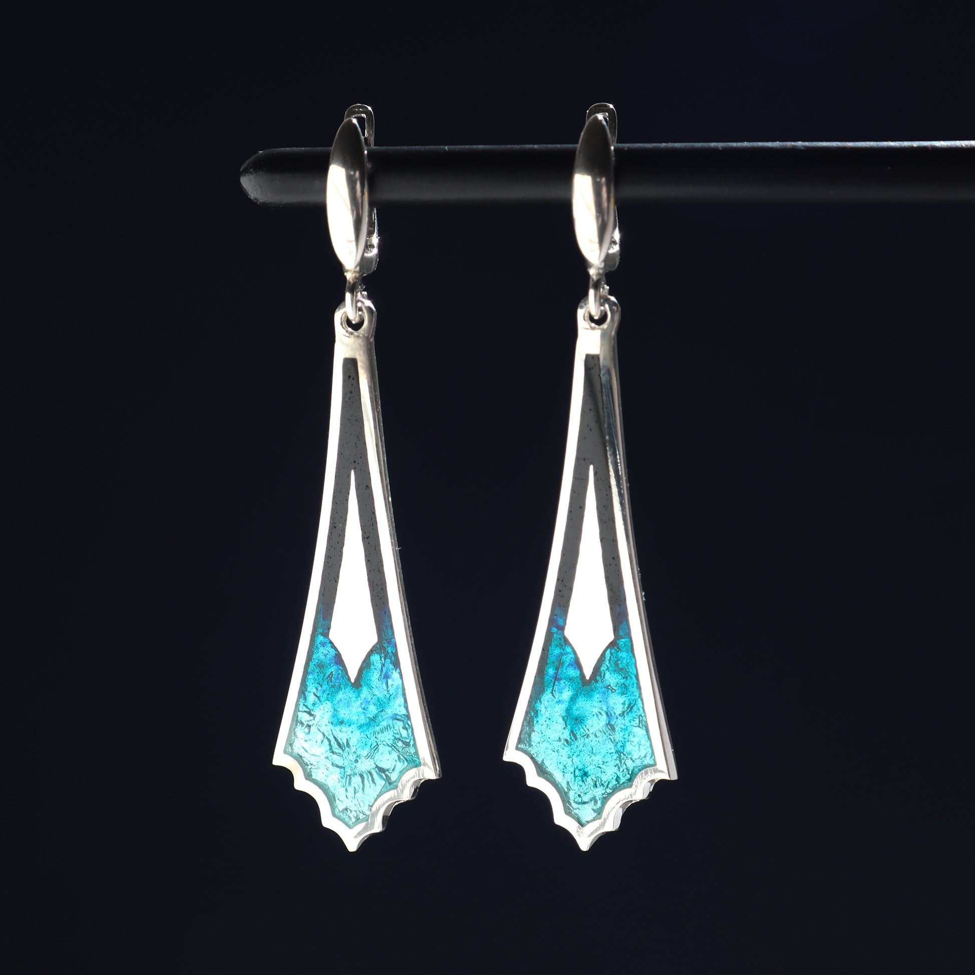Turquoise blue enamel earrings, georgian enamel, silver 925