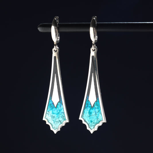 Turquoise blue enamel earrings, georgian enamel, silver 925
