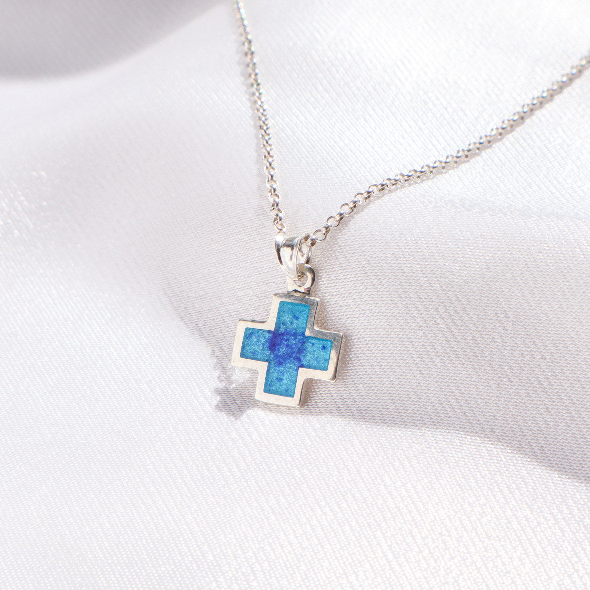 handmade silver cross, enamel cross pendant