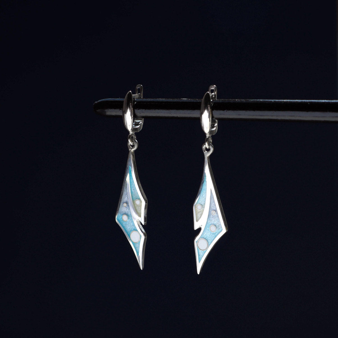 minanqari earrings, georgian enamel, sterling silver 