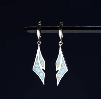 modern silver earrings, blue enamel earrings , georgian enamel