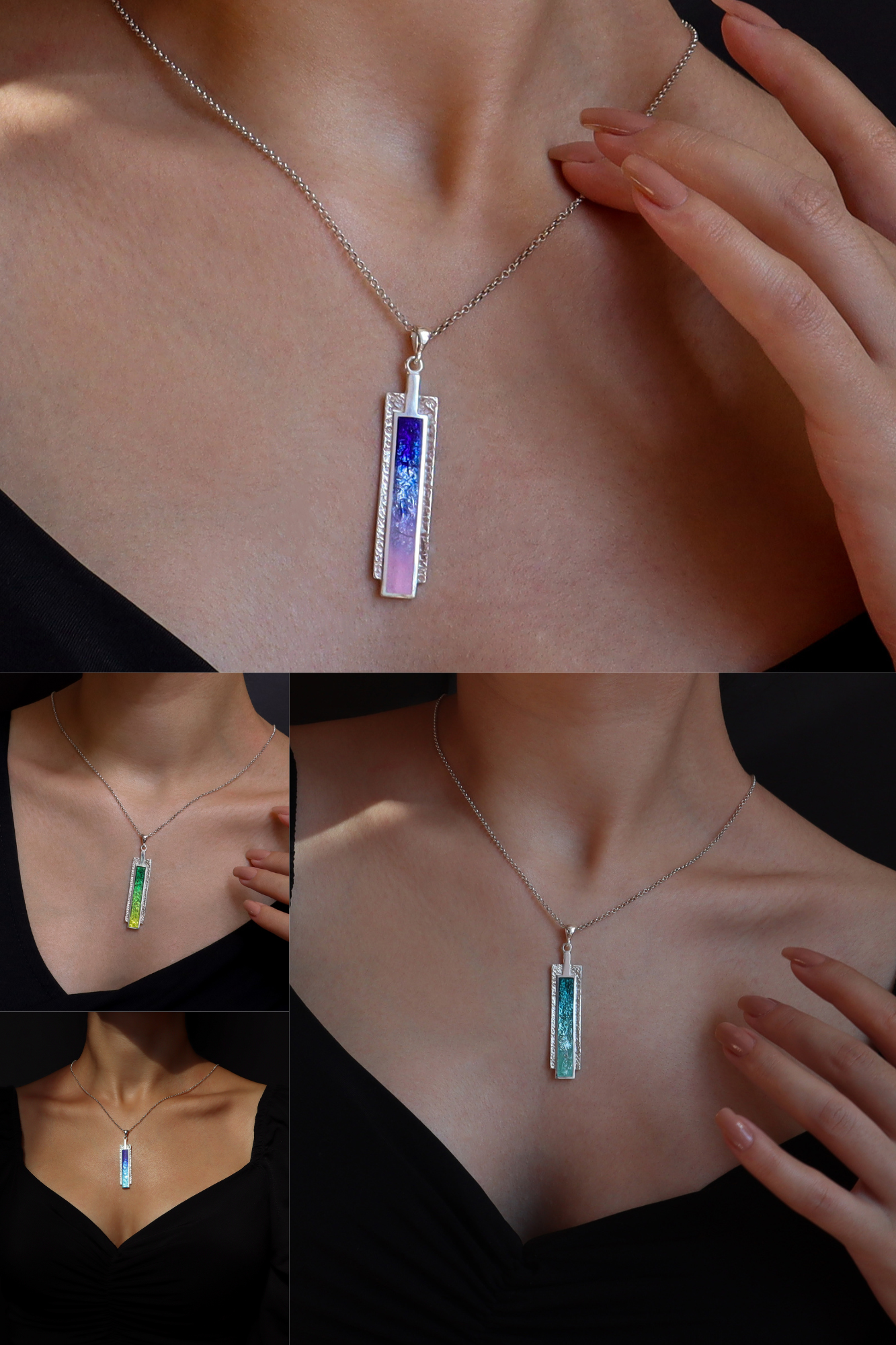 enamel pendants, sterling silver enamel necklaces