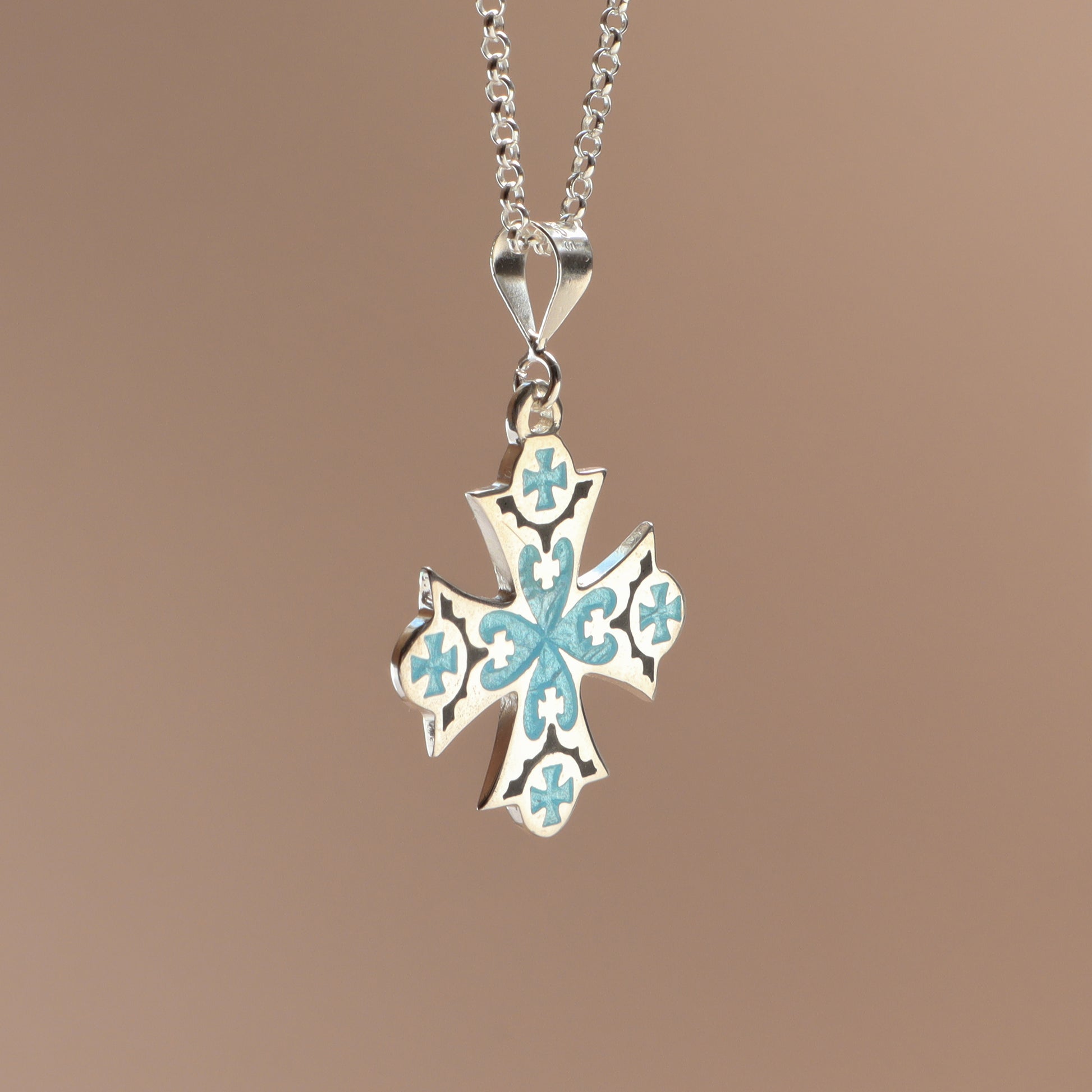 cloisonne cross, enamel silver cross