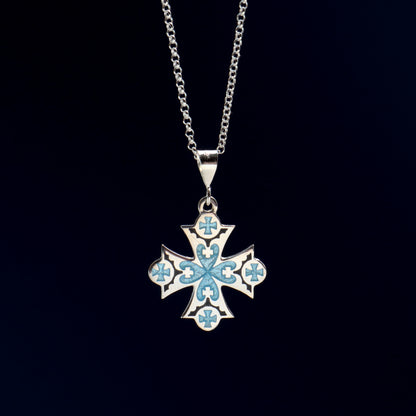 silver cross pendant, cloisonne enamel cross