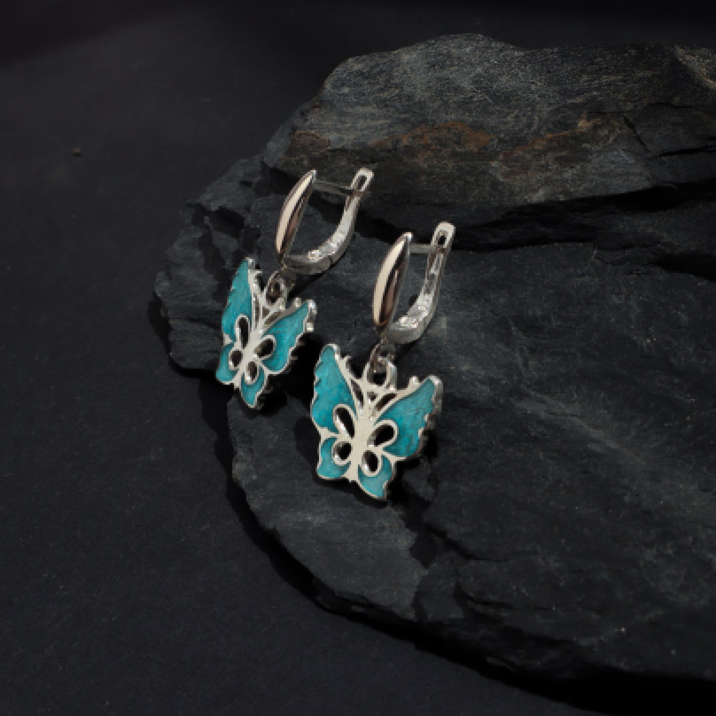 blue butterfly earrings, enamel earrings