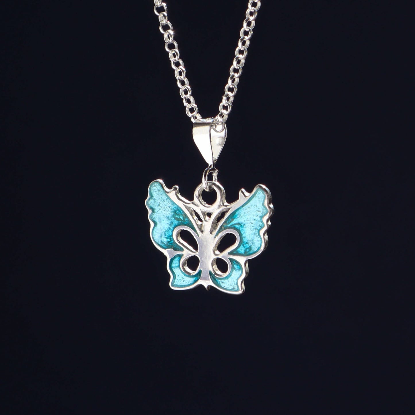 enamel butterfly pendant, sterling silver enamel