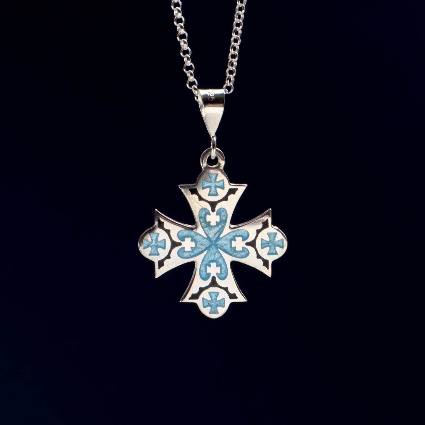 sterling silver cross necklace, enamel cross