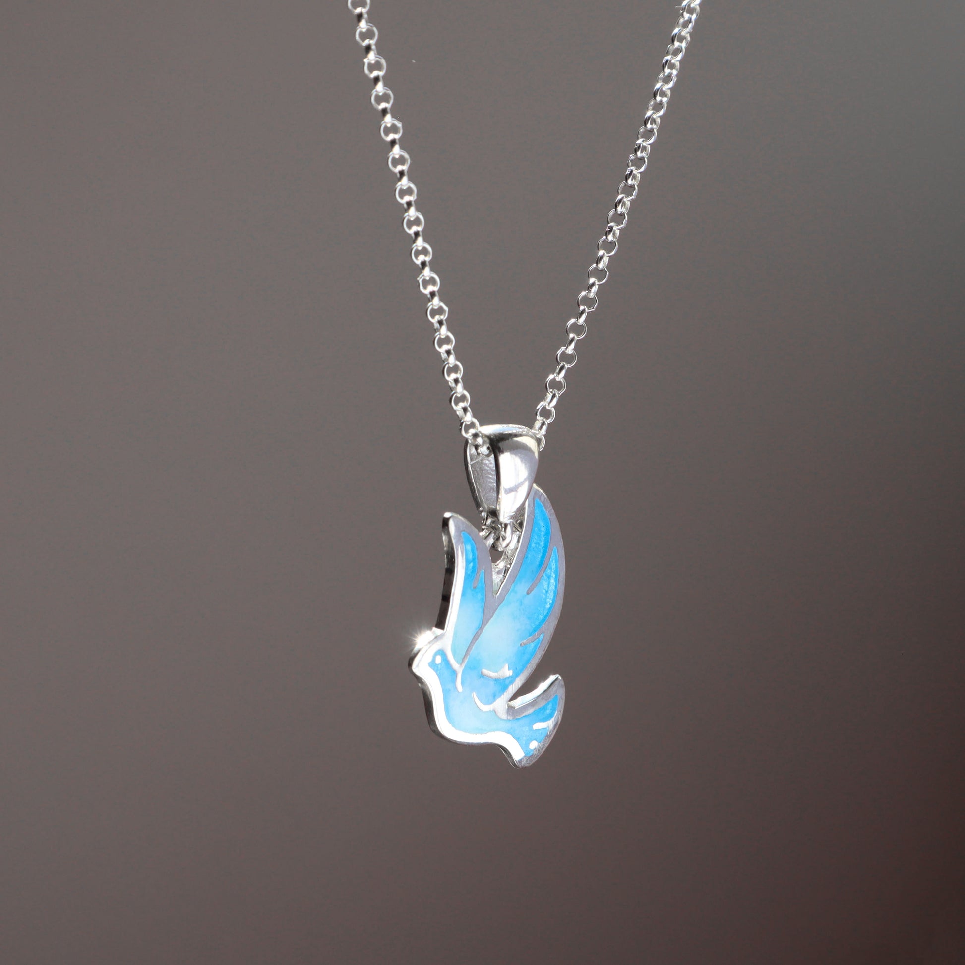 sterling silver dove necklace, enamel dove