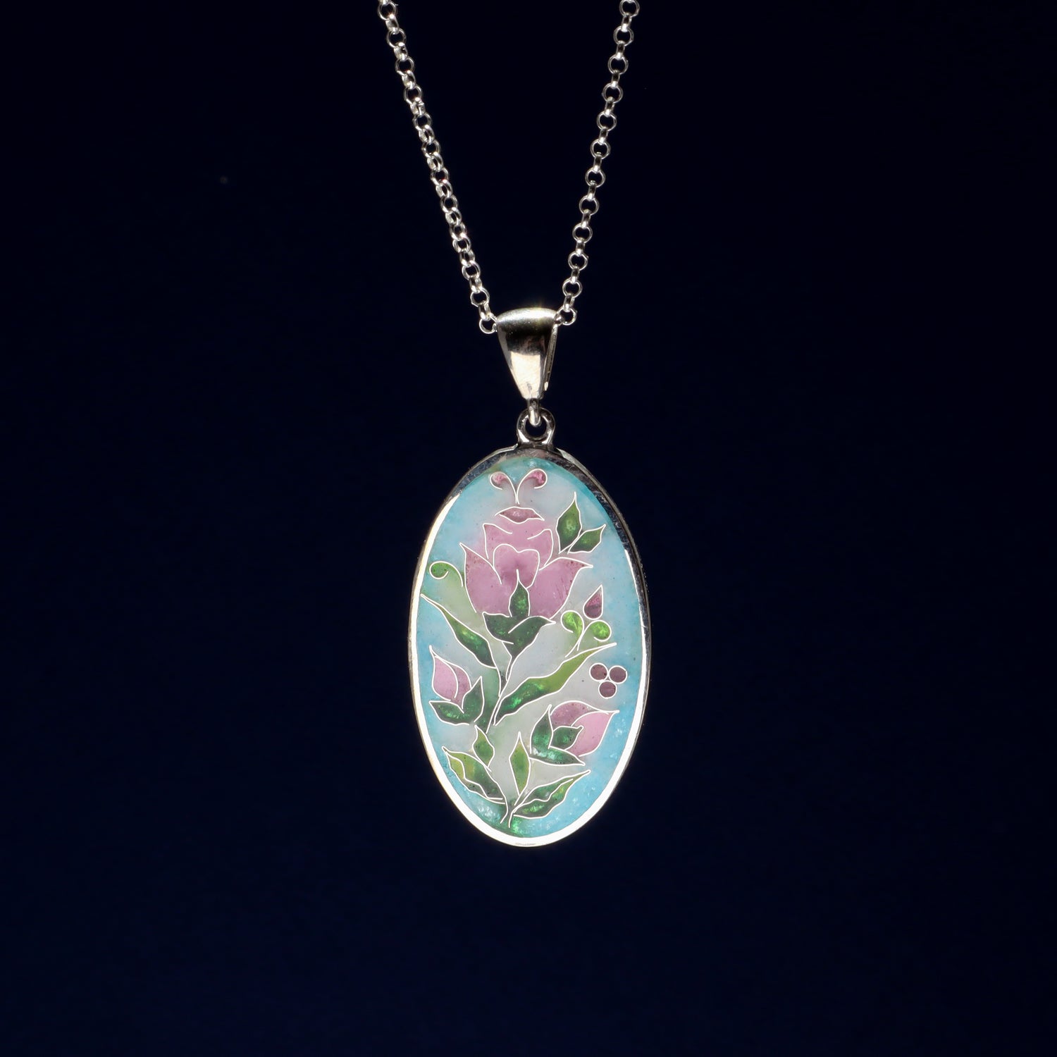 handmade cloisonne enamel pendant, handmade silver jewelry