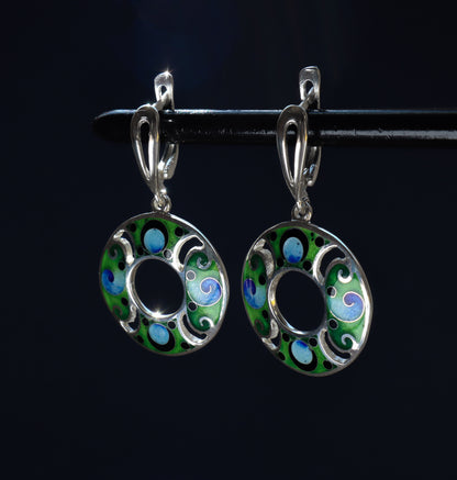 dangle earrings, cloisonne enamel earrings, 