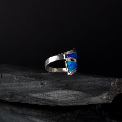 handmade sterling silver ring, blue ring, enamel jewelry