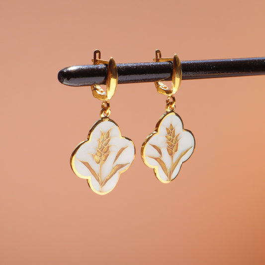 georgian enamel earrings, wheat enamel earrings