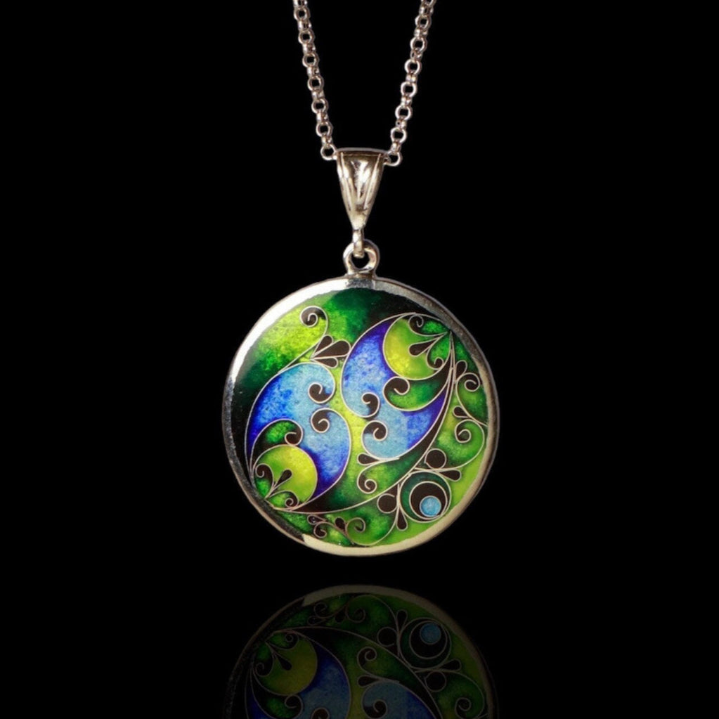 handmade silver enamel pendant, cloisonne necklace