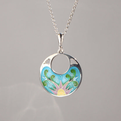 lotus flower neckalce, silver enamel lotus