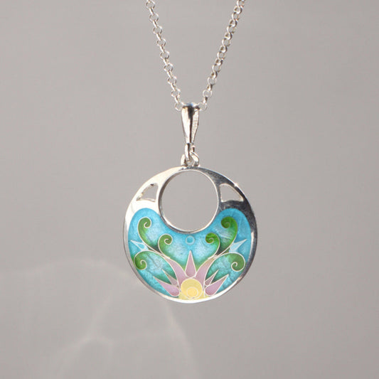 lotus flower neckalce, silver enamel lotus