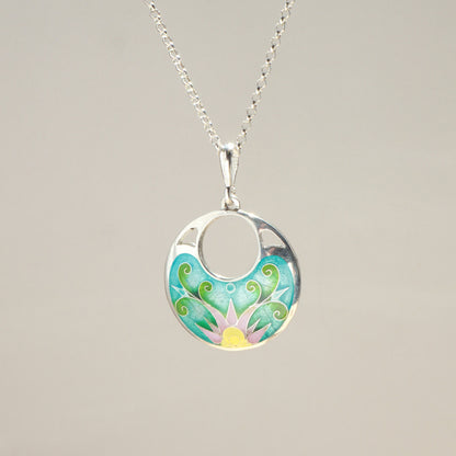 lotus silver necklace, cloisonne lotus necklace