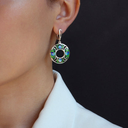 georgian cloisonne earrings, handmade silver jewelry