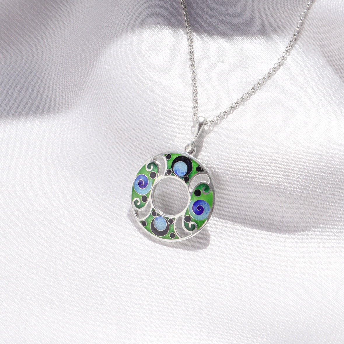 cloisonne jewelry, handmade silver pendant