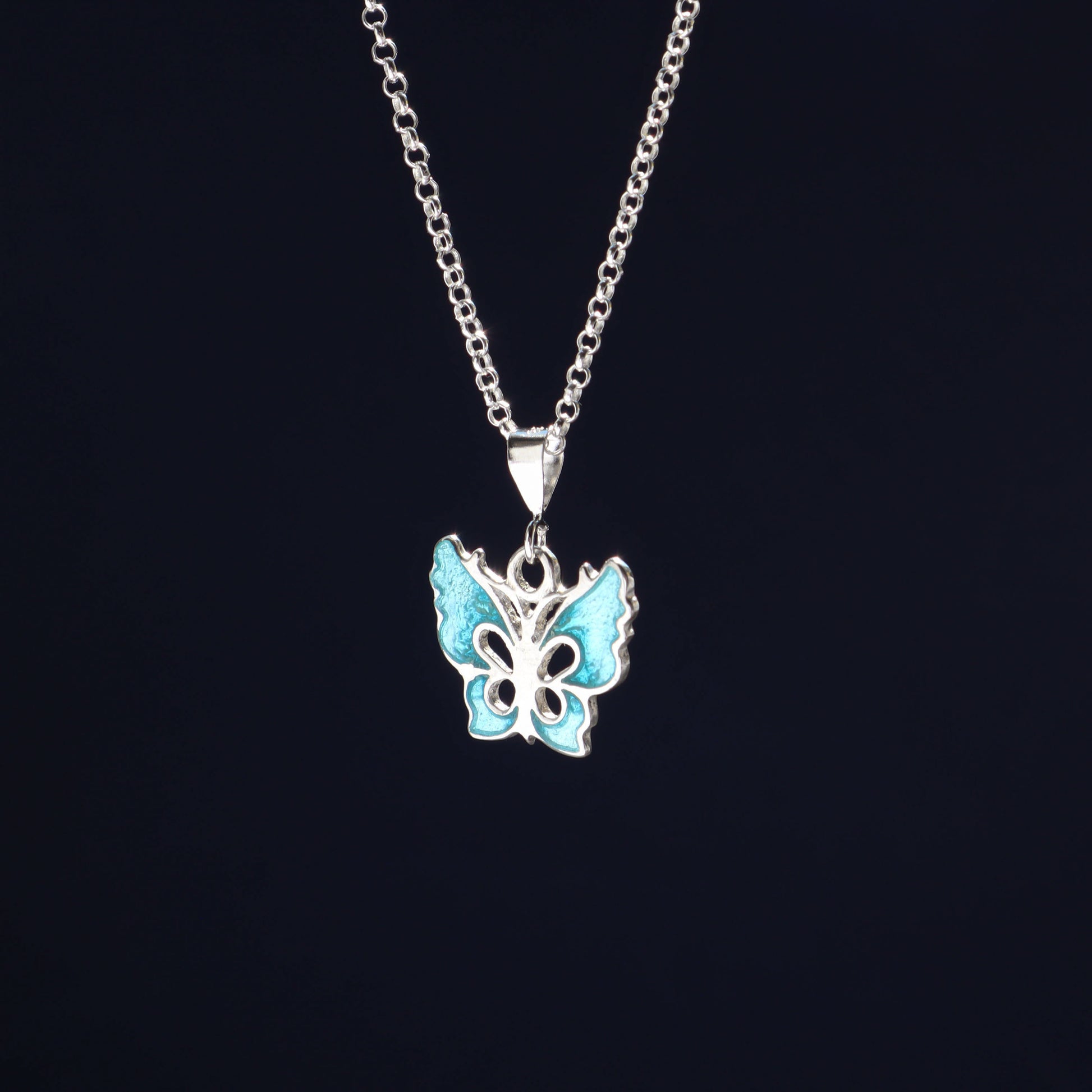 silver butterfly necklace, enamel butterfly pendant