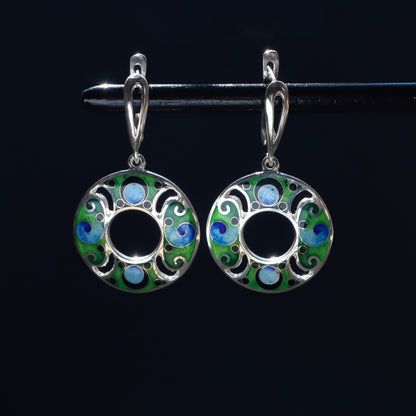 sterling silver earrings, cloisonne jewelry