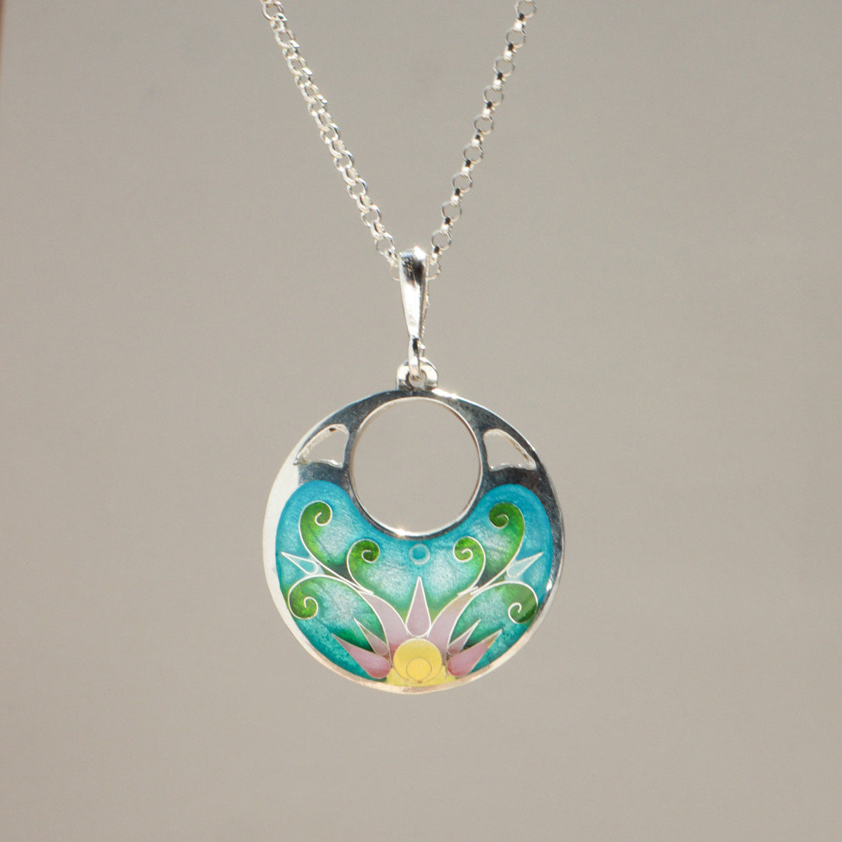 lotus necklace, lotus silver pendant